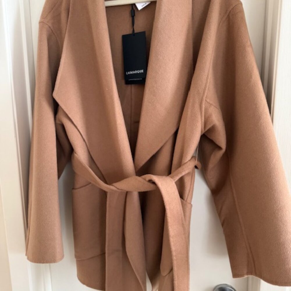 LAMARQUE Mekia Belted Double-Face Wool Oversized Wrap Coat - Picture 11 of 16